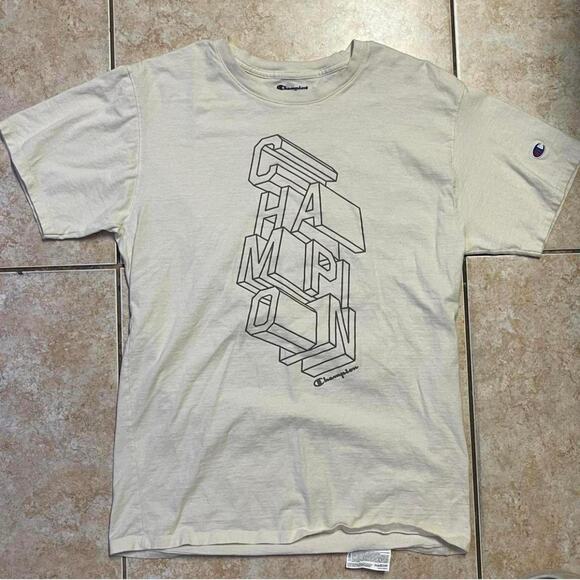 Champion Cream T-Shirt Men’s Size Medium Athletic Fit Short Sleeve Casual‎ Tee - Picture 1 of 1